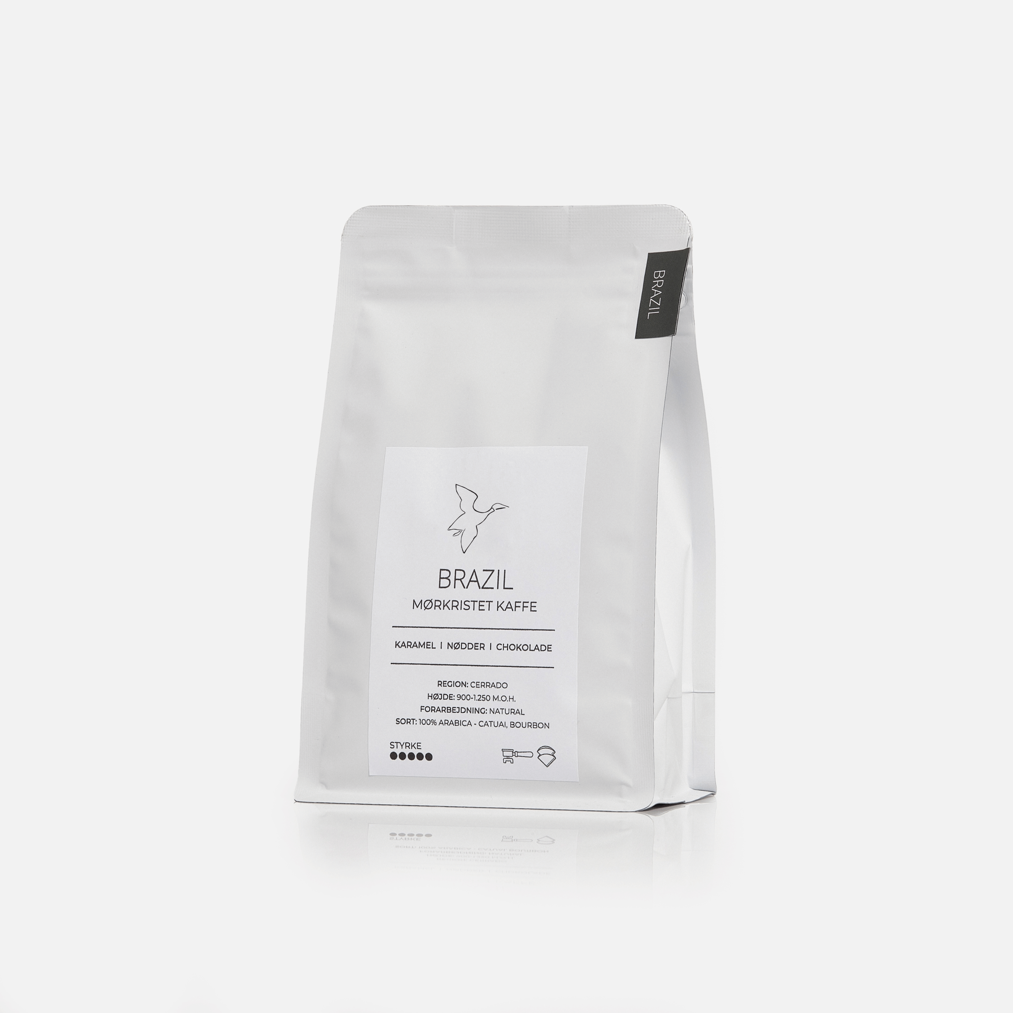 Friskristet Arabica kaffe fra Brasilien med smagsnoter af chokolade og nødder