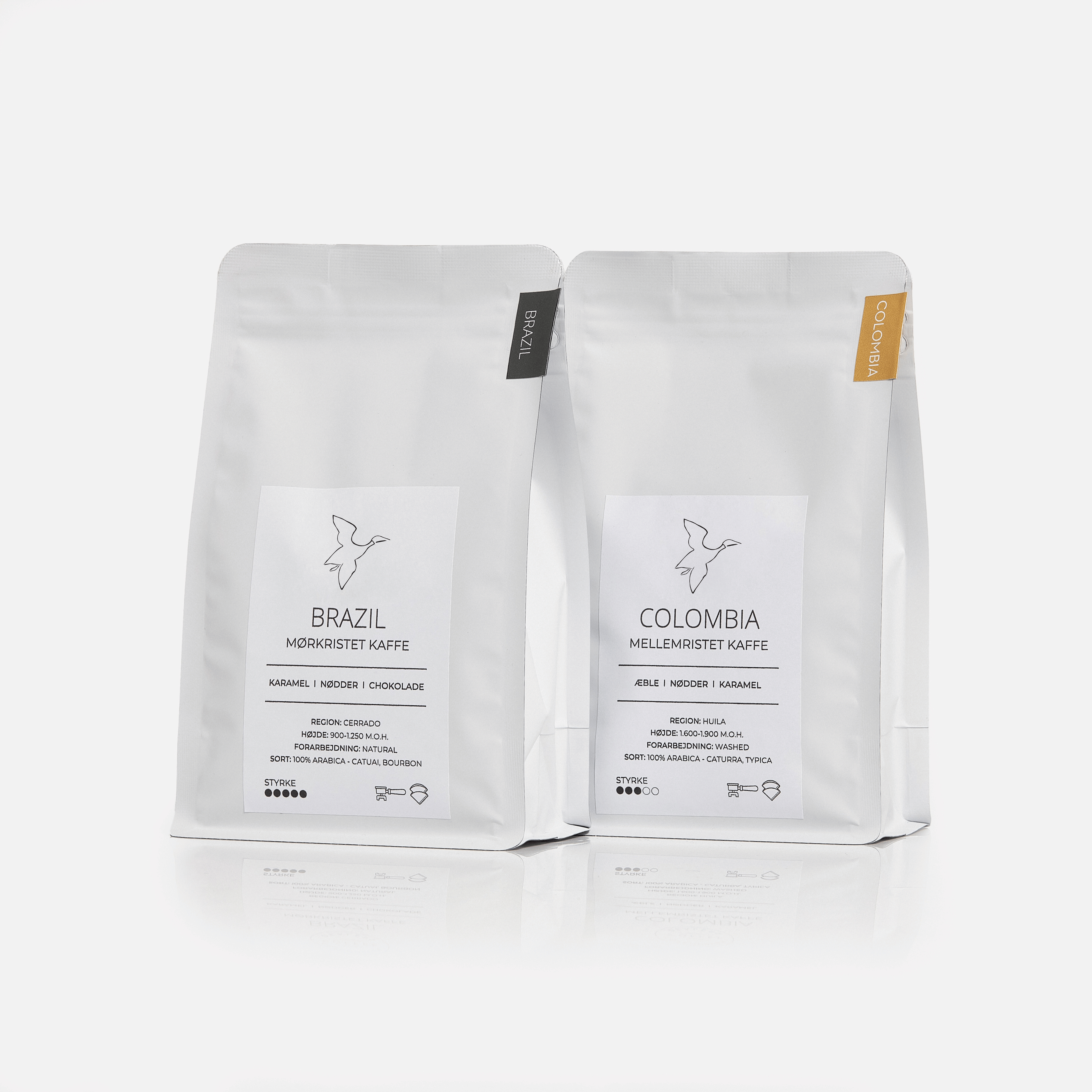 Friskristet espresso kaffepakke 250g fra GITZ COFFEE med Brasilien og Colombia kaffe i hvide poser